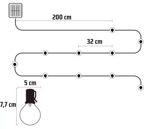 SDC-10LED-5M | Ghirlandă solară LED, lampă de grădină | 10 becuri LED | 5 metri