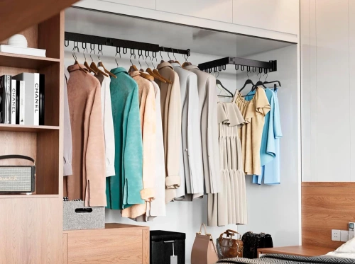 LYJ-D60-NEGRO | Percha plegable | Secadora plegable | Riel de pared con ganchos