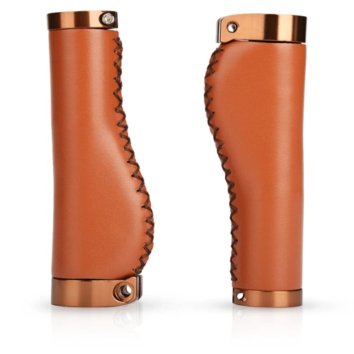Ergonomic Bicycle Grips | Stylish PU Leather Bike Handles | PUBT-G211A-BR