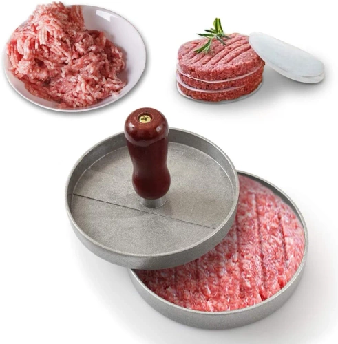 HM-S117-STŘÍBRNÁ | Forma na burgery | Lis na maso | Forma na přípravu masa na gril