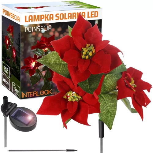 FLD-22-RED | Solblomst | LED solar havelampe Star of Bethlehem | 70 cm, 600 mAh