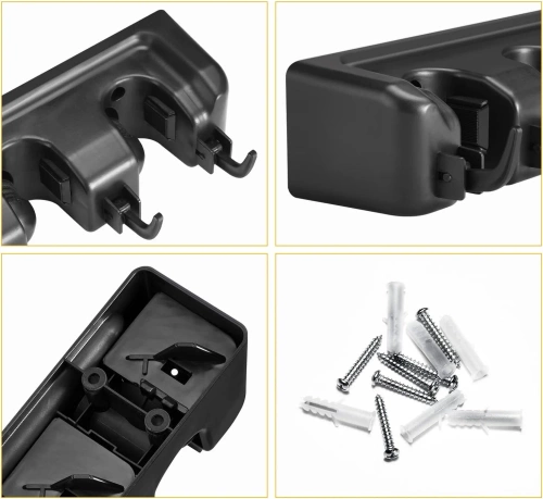 Houder voor dweilen, harken en borstels met haken | 5 plaatsen + haken | SL-005H