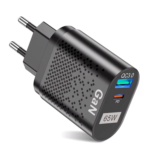 GAN | 65 W greitas sieninis įkroviklis su USB ir PD 3.0 (USB-C) prievadais