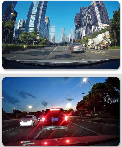 DVR para coche 1296p con cámara de marcha atrás y pantalla táctil de 4" - Sensor G, WDR, aparcamiento, 2 cámaras | DVR 2 en 1 para coche con pantalla táctil y marcha atrás - 1296p, sensor G, WDR, grabación en bucle | PZ-V12-Dual