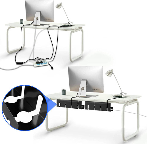 CWT-O2 | Set of 2 organizers for cables under the desk top 40 cm | Basket, guide, handle | Black