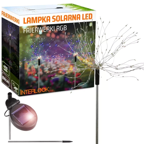 LFW-B200-Barva | Venkovní solární LED ohňostrojová lampa | 84 cm, 600 mAh, 200 RGB LED