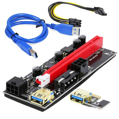 Riser 009S Gold | Hochwertiger PCI-E Riser | Grafikkartenerweiterung Adapterkarte mit Stromversorgung USB 3.0-Kabe und 6PIN SATA Stromkabel