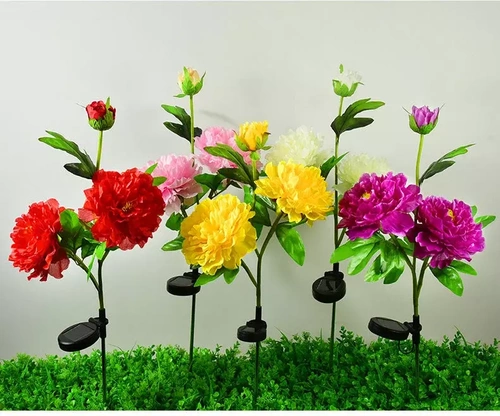 FLD-10-ROSA | Flor solar | Lâmpada solar LED para jardim Peônia rosa | 80cm, 600mAh