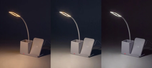 Luminária de mesa LED inteligente com carregamento sem fio Qi | Luminária de mesa 3 em 1 com organizador e carregador | Luminária de estudo moderna com organizador | MD-K5-15W