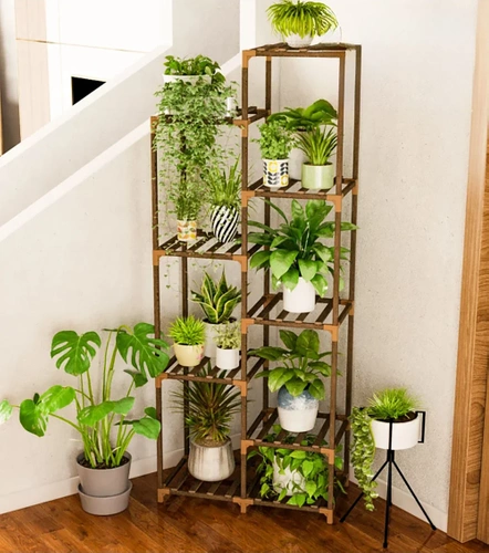 NZ252-BAMBOE | Houten bloemenstandaard voor bloempotten | Plantenstandaard | Bloemen plank