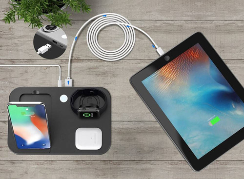 WD-04 | Stație de andocare pentru Apple iPhone AirPods Watch | Incarcator wireless de 15W pentru telefon si casti | Varianta de călătorie