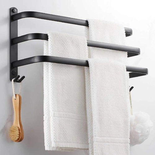 MJR-50CM-3-NEGRU | Suport pentru prosoape | Suport de perete baie | Sina de baie