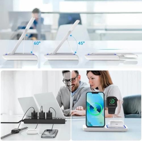 MD-DK15-15W-W | Складний бездротовий зарядний пристрій | док-станція для iPhone. Apple Watch і AirPods