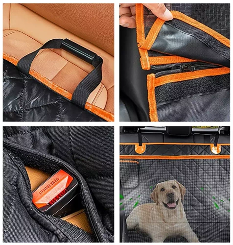 DM-015 | Car pet mat, rear seat cover with pocket and removable mesh | waterproof