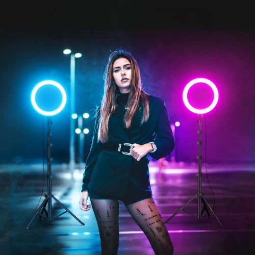 Anel de luz LED RGB 30 cm com tripé 210 cm e controlo remoto | luz de anel para maquilhagem e gravação de vídeo | SENY-RGB-30CM