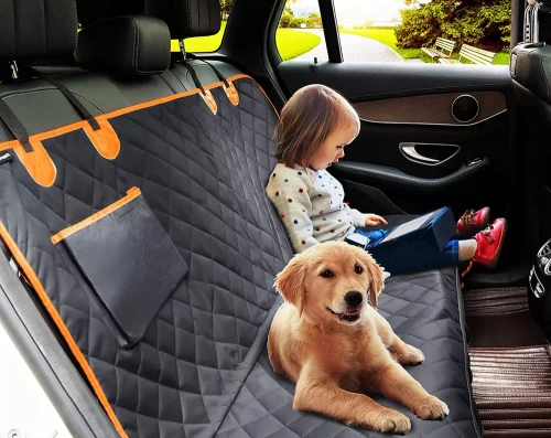 DM-015 | Alfombrilla para transporte de animales, funda para asiento trasero con bolsillo y red desmontable | Impermeable