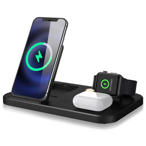 Ladestation für Apple iPhone, AirPods und Watch | 15 W kabelloses Ladegerät für Smartphone und Kopfhörer | Reiseversion | WD-04