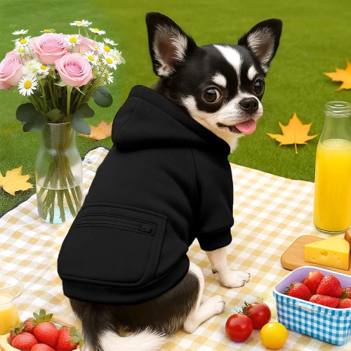 Hundepullover mit Kapuze für Hunde und Katzen | XS | schwarz | PET-015XS-BK