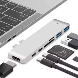 HUB | USB-C na 2x USB-A + 2x USB-C + SD + TF + HDMI karty | adaptér, rozbočovač typ C 7v1