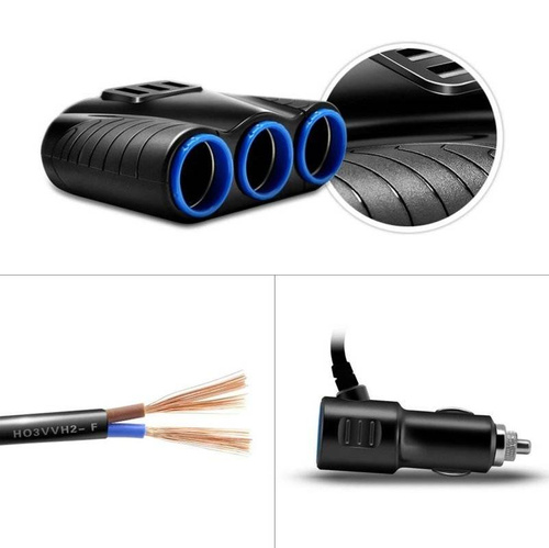 C08 | Перегородка гнізда прикурювача 120W | 3 порти USB 3.1A