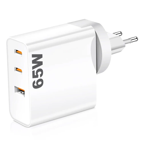 GAN | 65W wall charger with USB-C ports and USB 3.0 port