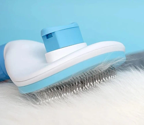 PSC-195-BLAUW | Borstel voor het borstelen van honden- en kattenhaar | Zelfreinigende borstel voor huisdierenverzorging