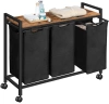 MZ-B30-NOIR | Panier à linge avec étagère | Panier à linge à trois compartiments | Panier à linge à roulettes