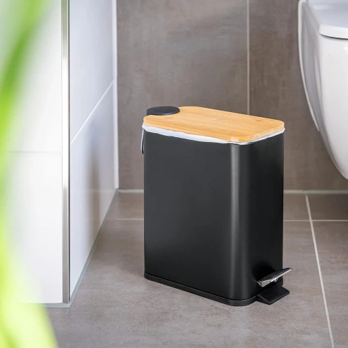 GY-TC5L | Pattumiera da bagno | rettangolare, copertura in bambù, pedale | 5 litri, nero