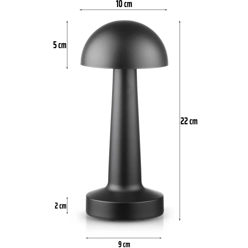 HJA11-SORT | Trådløs bordlampe | Berøringsfølsom natlampe med justerbar lysfarve | USB MUSHROOM lampe