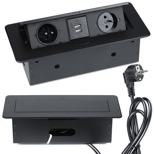 JX-S267K | Dupla földelt aljzat + 2x USB az asztallapba rejtve