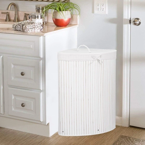 AYL-60L-BIANCO | Cesto per la biancheria bianco | Contenitore per giocattoli in bambù | Cesto portabiancheria in legno |. Cesto portabiancheria a scomparto singolo per il bagno | Cestino angolare