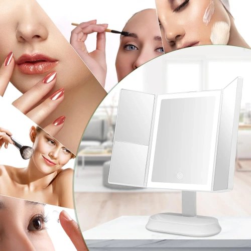 Oglindă cosmetică pliabilă pentru machiaj cu iluminare LED și mărire 2X 3X | alb | XR-3300-WHITE