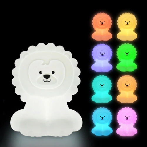 Luce notturna a LED per bambini con altoparlante Bluetooth a forma di leone | Luce notturna per bambini con tocco in silicone e USB | JS-L8L-330