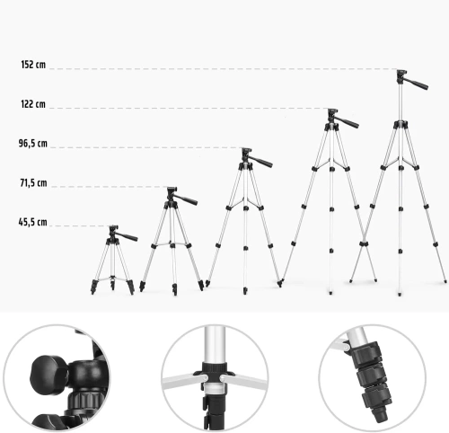 Z14-1.5M-Preto | Suporte para telefone 1,5M | Tripé telescópico para câmera