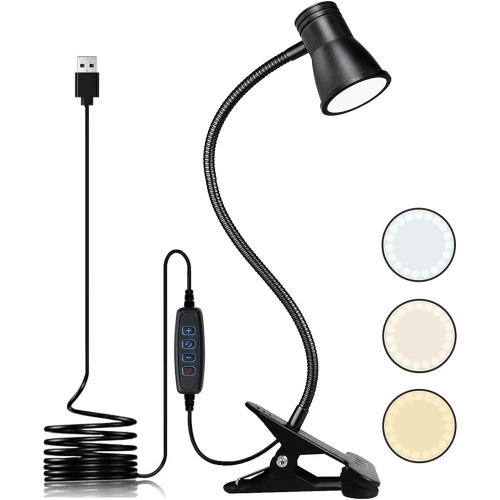 FH-08-5W-BK | Stolní lampa s klipsem | Flexibilní lampa na čtení | Noční lampa s možností změny barvy | USB LED světlo