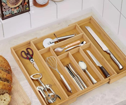 Organizator tacâmuri | Inserție sertar din bambus cu 8 compartimente | KBT-G844