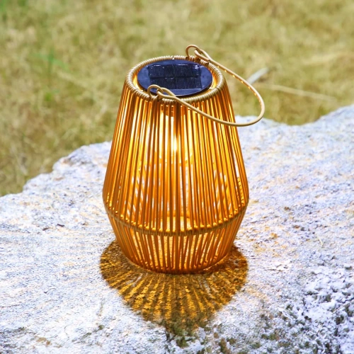 Wireless Solar Lamp in BOHO Style | Rattan Garden Lamp with Handle | JX21-Bamboo