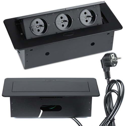 Einbau-Steckdosenleiste mit 3-fach Schutzkontakt und Erdung zum versenkten Einbau in Arbeitsplatten | JX-S267J