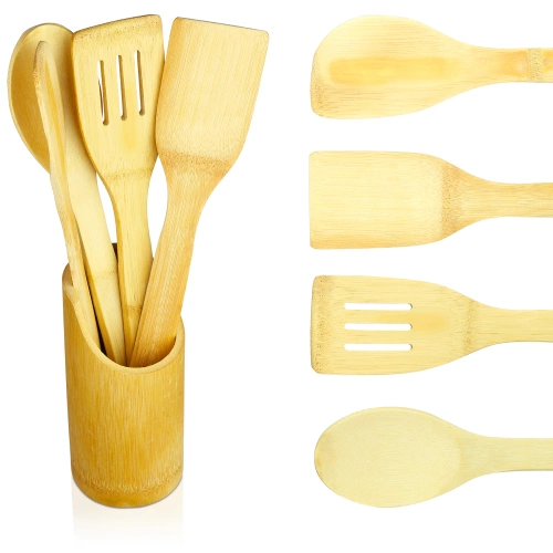 BRS-5in1-BAMBU | Utensílios de cozinha de bambu com suporte