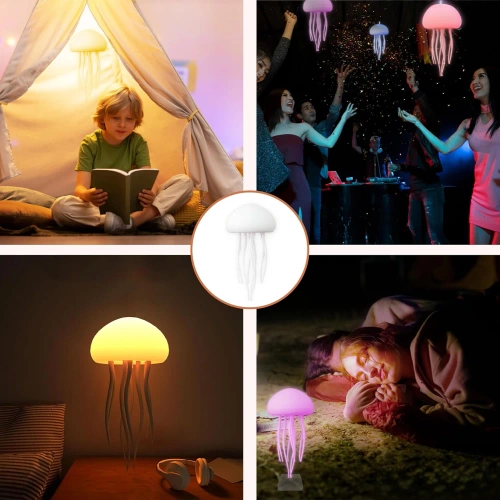 Candeeiro de mesa noturno medusa com efeito de movimento dos tentáculos, luz LED RGB e sensor de som | bateria 1.000 mAh, ligação USB-C | JF-125-TSP