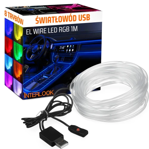 LED-Ambientebeleuchtung | 1 m | einseitige Lichtfaser | mehrfarbiger LED-Streifen | EL Wire RGB-1M