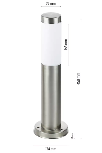 LLR-45CM | Statomas sodo šviestuvas, apvalus stulpelis E27 lemputei | Maitinimas 230V, nerūdijančio plieno | nerūdijančio plieno, 45cm