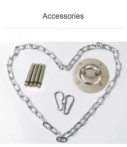 ACS-08-Zilver | Set voor montage hangstoelen, schommels, hangmatten | Handvat, ketting 1,5 m, 2x karabijnhaken, 4x haringen