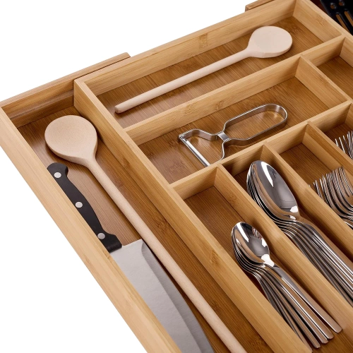 Cutlery Organizer | Bamboo, Adjustable XXL Drawer Insert with 9 Compartments | KBT-G944