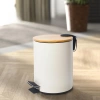 GY-TB5L | Badkamerafvalbak | rond, bamboe hoes, pedaal | 5 liter, wit