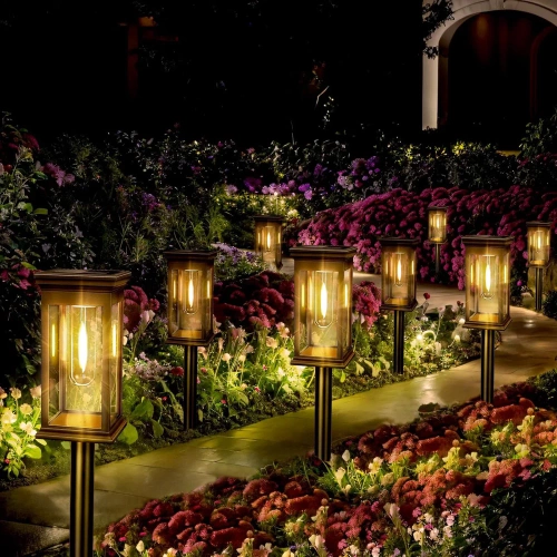 HK-115A | 2 x lâmpada solar LED para jardim | Poste acionado 60 cm