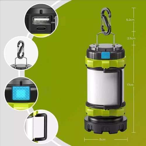 HC-260 | Multifunctionele LED-campinglamp, toeristenzaklamp met powerbank-functie | Rood licht | 6 verlichtingsmodi, 800 lm, 3700 mAh, tot 20 uur werking, IPX4