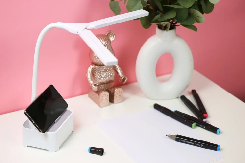 TDL-126-BIANCO | Lampada da scrivania per bambini | Lampada LED con organizer e porta telefono | Una lampada da scrivania con la possibilità di cambiare il colore della luce