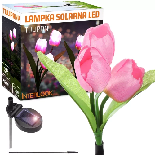 FLD-40-ROZ | Lampă solară de grădină LED Tulip | 65 cm, 600 mAh