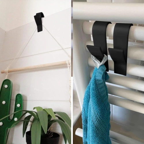 Handtuchhaken für Bad | Halterung zur Befestigung am Heizkörper | Haken-Set | schwarz | PG-Y03-BLACK